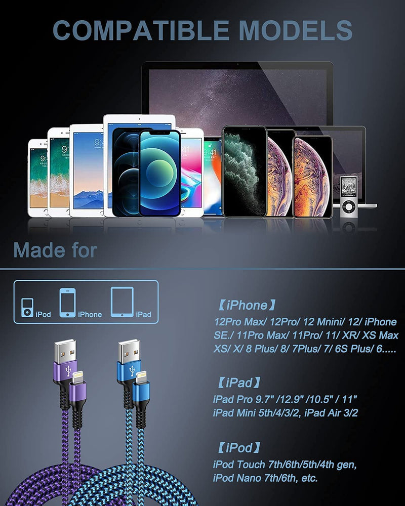 [Australia - AusPower] - USB A to Lightning Cord, 2Pack/3Ft Nylon Braided iPhone Charger Cable, Apple Approved Fast Charging Power Wire for iPhone 13 Pro Max, 13Pro, 13, 13 Mini, 12 11 10 XR XS X 8 Plus 7 6 6s 3FT 