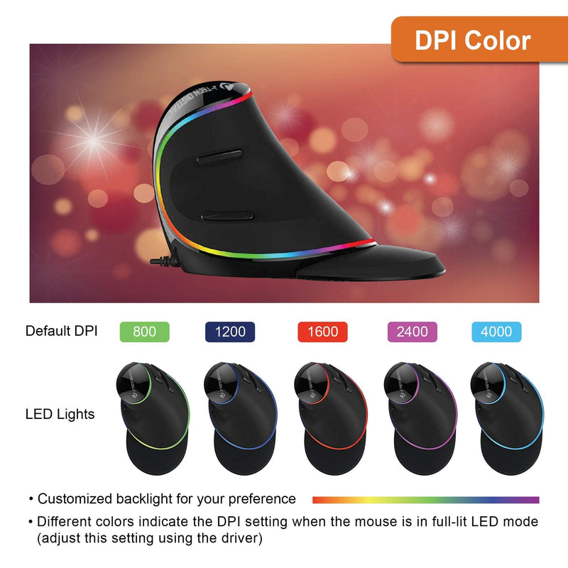 [Australia - AusPower] - J-Tech Digital Ergonomic Mouse Wired - RGB Vertical Gaming Mouse with 5 Adjustable DPI Settings up to 4000 DPI, Computer Mouse for Carpal Tunnel, Removable Palm Rest and Thumb Buttons [V628R] 