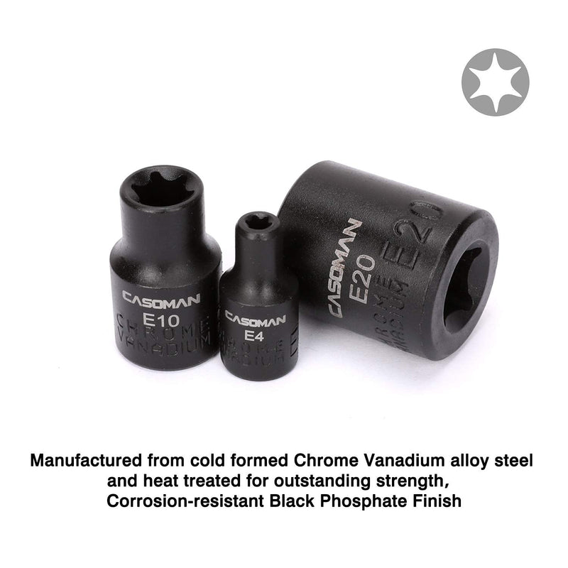 [Australia - AusPower] - CASOMAN 11 PC Female E-TORX Star Socket Set with Rail, Female External Star Socket Set, E4 - E20 Torque Socket Set 