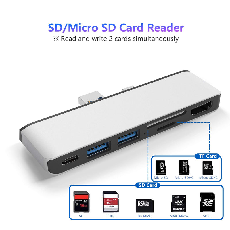 [Australia - AusPower] - Surface Pro 7 USB C Hub, 6-in-2 Aluminum Surface Pro 2019 Dock with 4K HDMI Adapter+ USB C Audio & Data Transfer Port +2 USB 3.0+SD/TF Card Reader, Converter Combo Adaptor for Microsoft Surface Pro 7 
