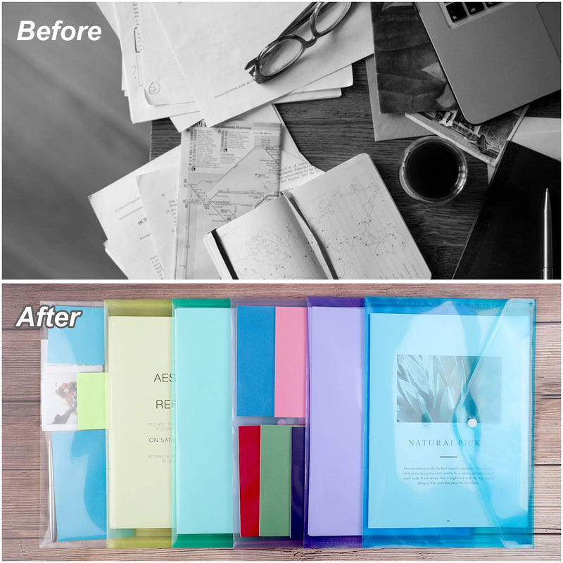 [Australia - AusPower] - EOOUT 28pcs Plastic Envelopes, Poly Envelope Folder, 8 Colors, Clear Plastic Reusable Folders with Snap Button Closure, A4 Size, Letter Size, for School and Office Supplies 