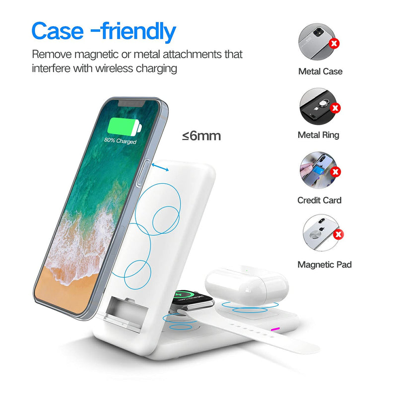 [Australia - AusPower] - Foldable Wireless Charger, FYEZON 18W 3 in 1 Fast Wireless Charging Station for iPhone 13/12/11 Series/XR/X/Xs/8 Plus, Charging Dock/Stand for iWatch SE/AirPods 2/Pro(White) white 