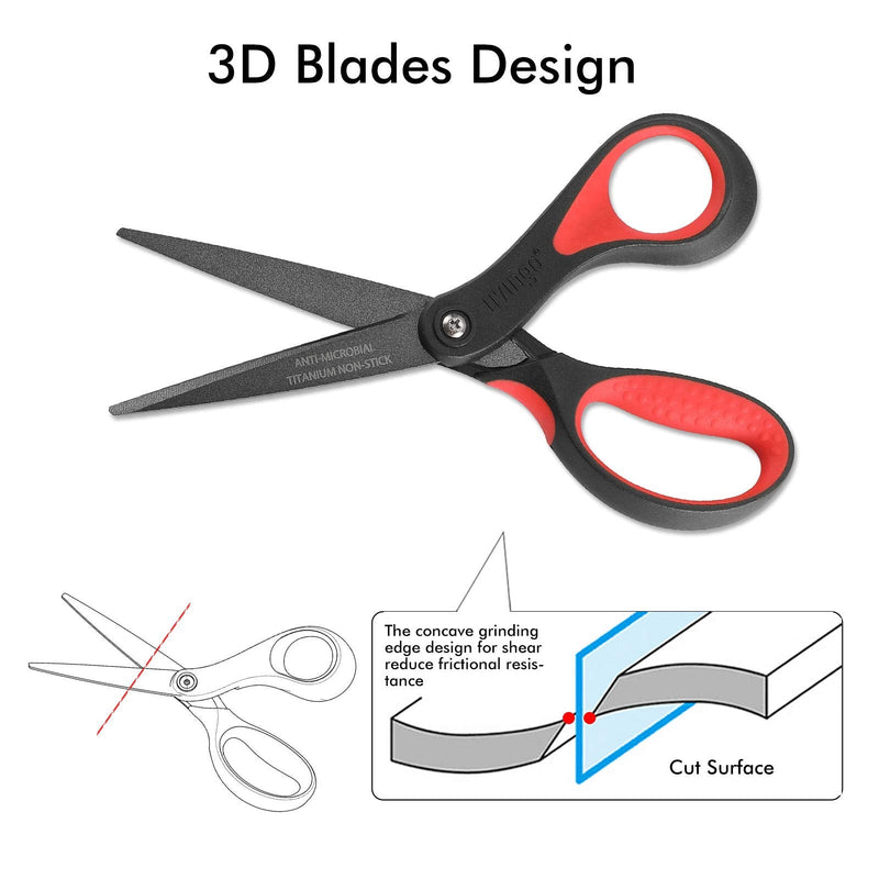 [Australia - AusPower] - LIVINGO 8" Premium Scissors for Office, Multipurpose Titanium Non-Stick Craft Scissors for DIY, Sharp Stainless Steel Blades Comfort Grip, 3 Pack 