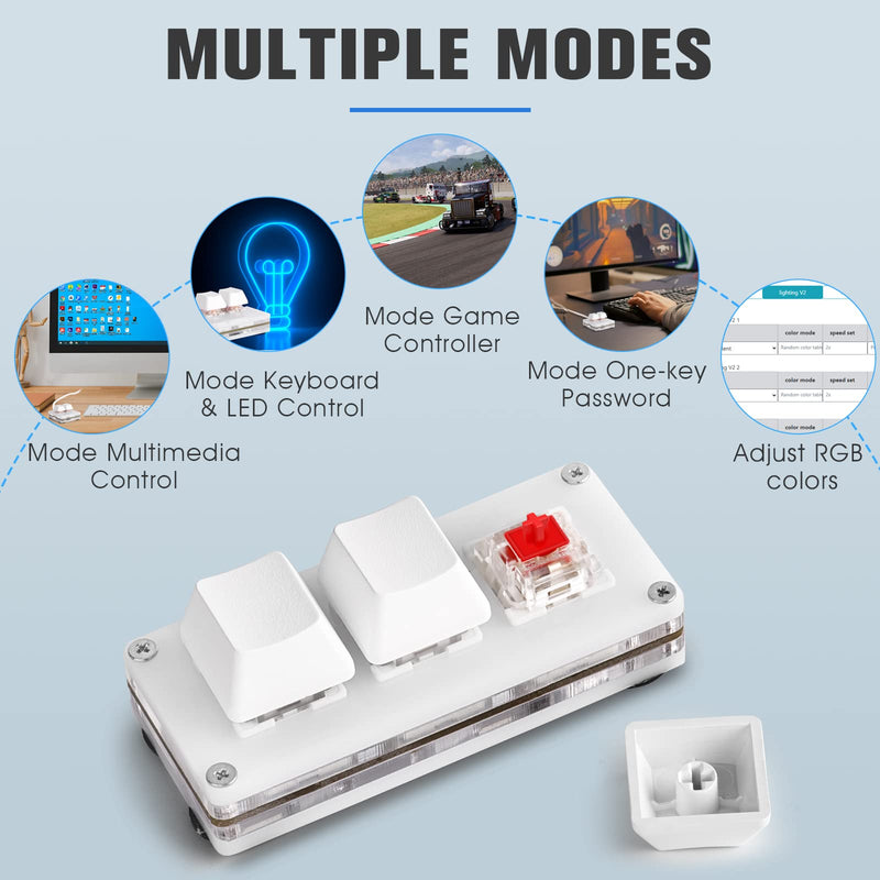 [Australia - AusPower] - Ecarke USB Mini 3-Key Keypad Mechanical Gaming Keyboard Programming Macro with Software OSU HID Standard Keyboard（Upgrade Cherry Shaft & RGB LED） White 