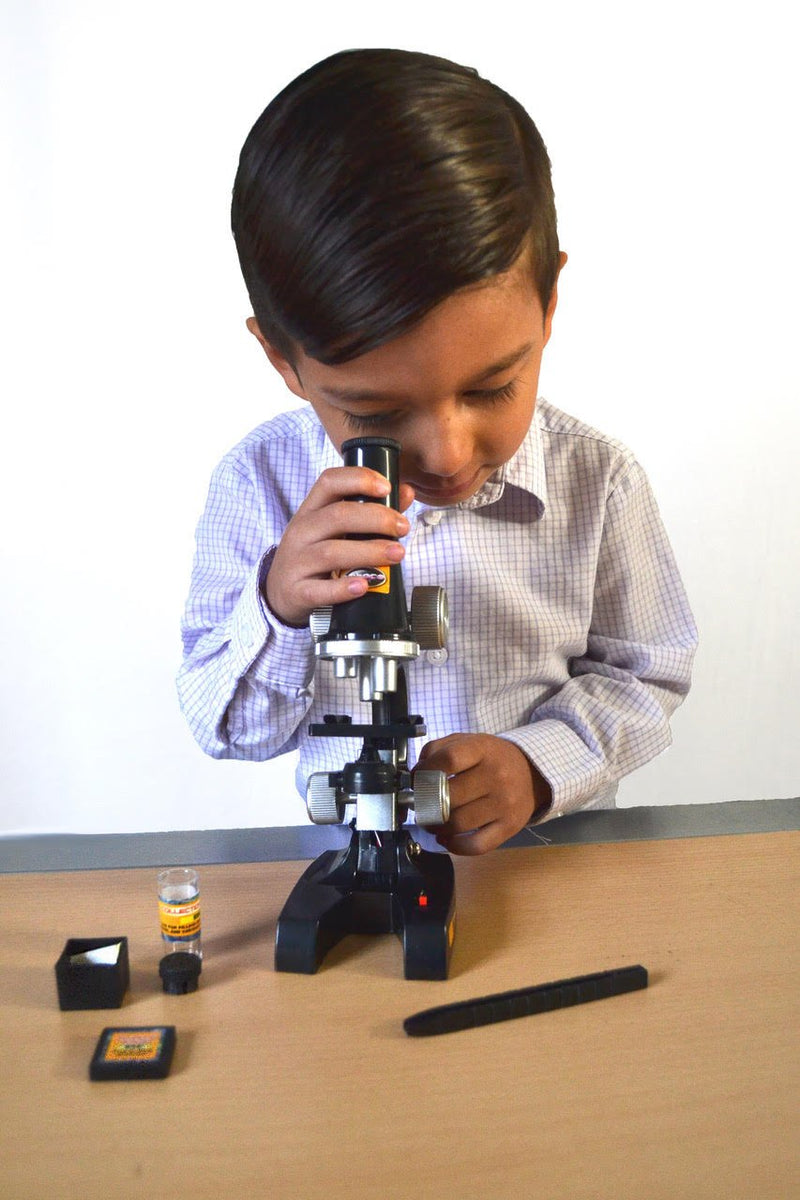 [Australia - AusPower] - BRAINIAC Young Genius Educational Kid Science Microscope KIT Beginners 100x/200x/400x Collection Vials, Blank Labels, 5 blank slides, tweezer - Magnification Kids Toy in Black 