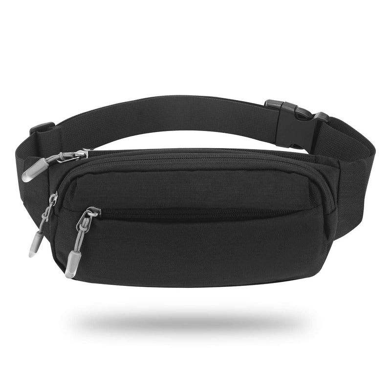 [Australia - AusPower] - USHAKE Fanny Pack Waist Packs with Extender for Men Women, Waist Pouch Bag Hip Pack with 3-Zipper Pockets Adjustable Straps for Casual Travel Hiking Running Outdoor Sports BLACK 