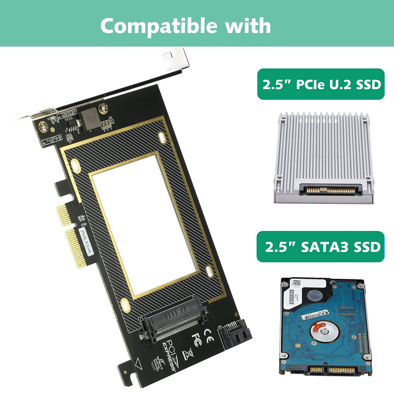 [Australia - AusPower] - U.2 to PCI-e Adapter, RIITOP PCIe 3.0 x4 to 2.5" U.2 (SFF-8639) SSD or SATA3 (6G) to 2.5 SATA SSD Expansion Card 