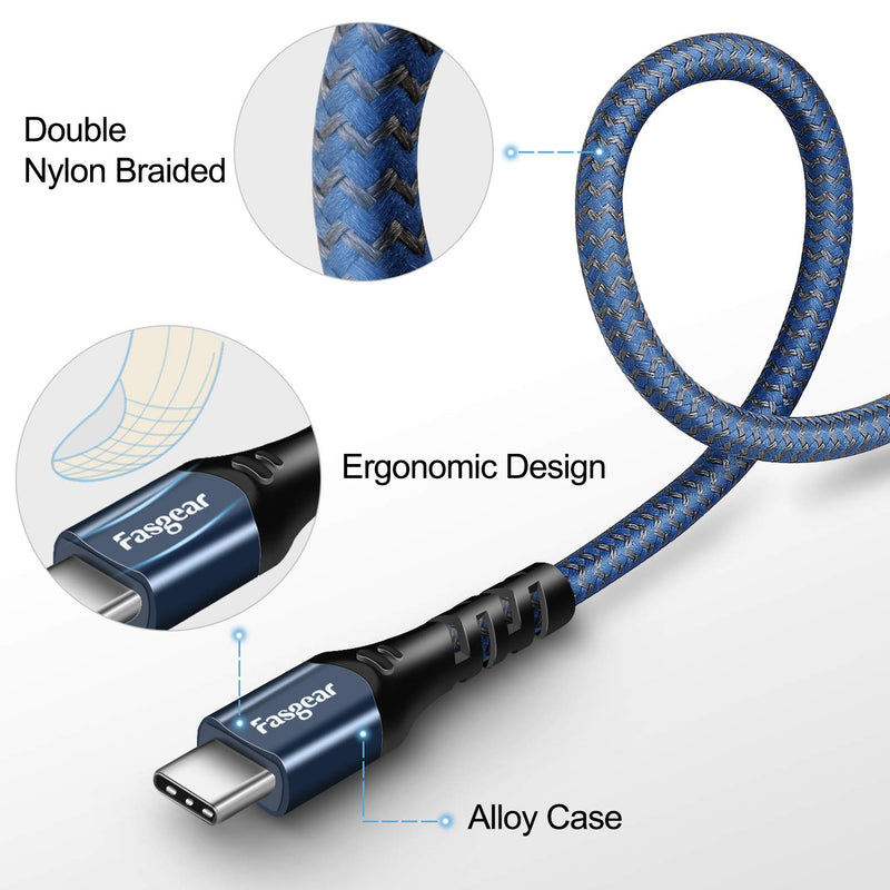 [Australia - AusPower] - USB C Short Cable - 3 Pack Fasgear 1ft Fast Charging Braided Type C to USB A Cord Compatible for Sam-Sung Galaxy S21 Ultra/S20/Note 10/S9/S8|Moto G7,Oneplus 3,Huawei & Andriod Smartphones, Blue 1ft (30cm) 