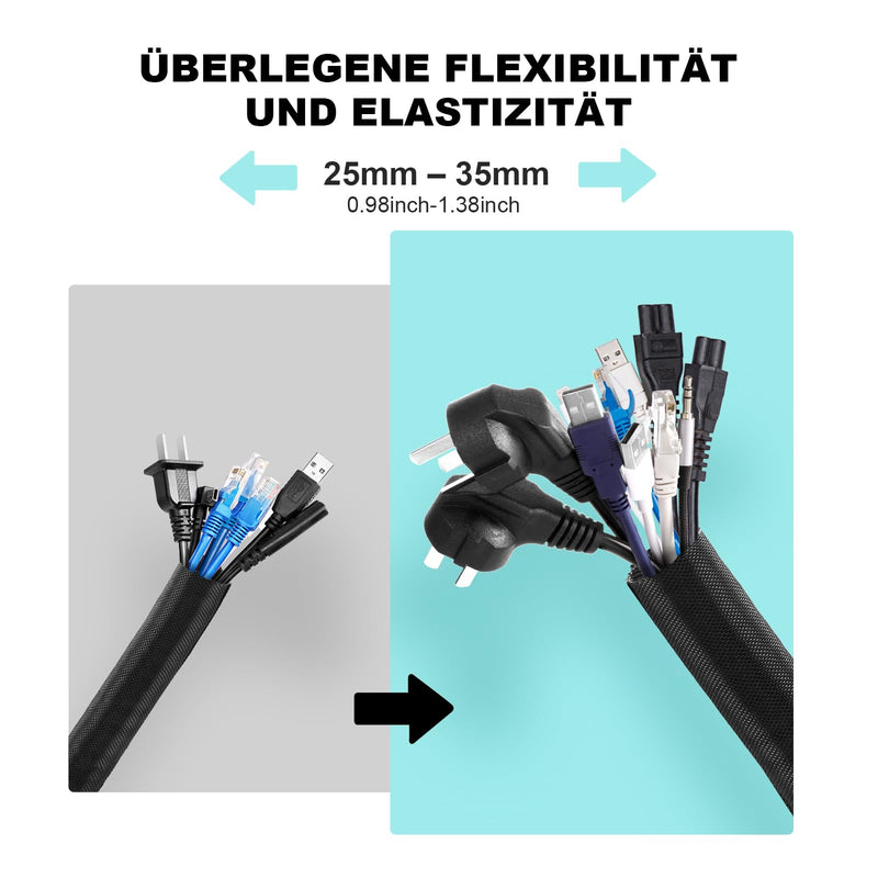 [Australia - AusPower] - AGPTEK Cable Sleeve Cover, 6.6ft - 1inch with 10 Fastening Cable Ties, Cord Management for Home Office Desk PC TV Computer Automotive Wire Loom Tubing Cord Protection Self-Wrapping, Black 1" - 6.6ft 