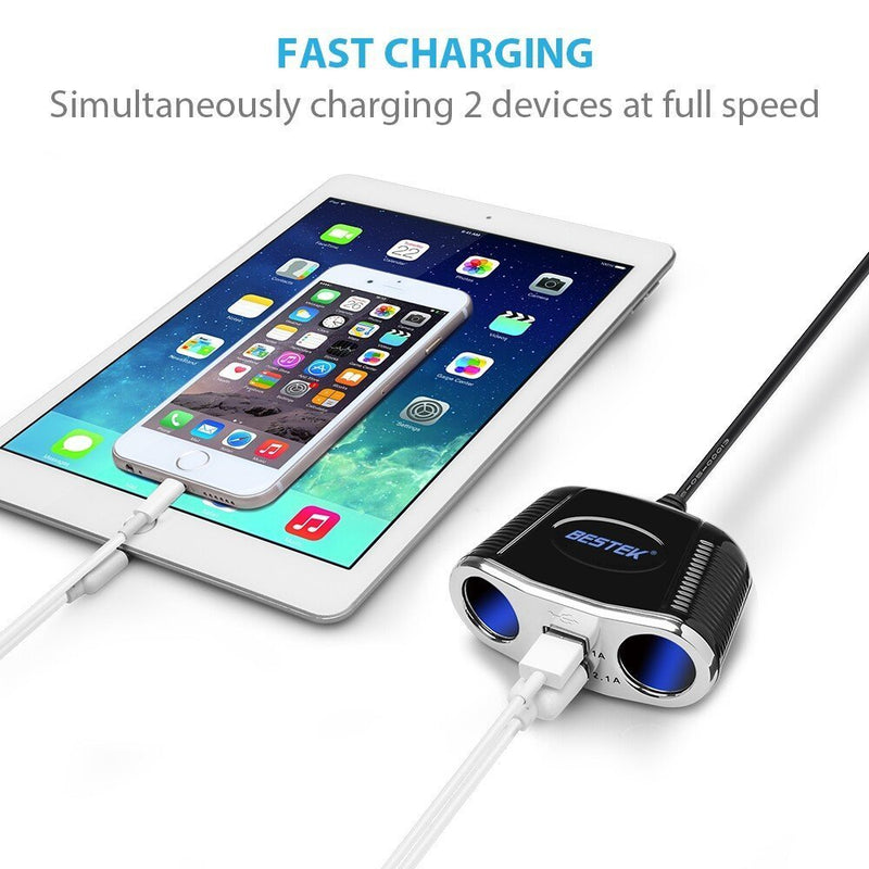 [Australia - AusPower] - BESTEK 150W 2-Socket Cigarette Lighter Power Adapter DC Outlet Splitter 3.1A Dual USB Car Charger for iPhone X/8/7/6s/6 Plus, iPad, Samsung Galaxy S9/S9 Plus and More Sliver 