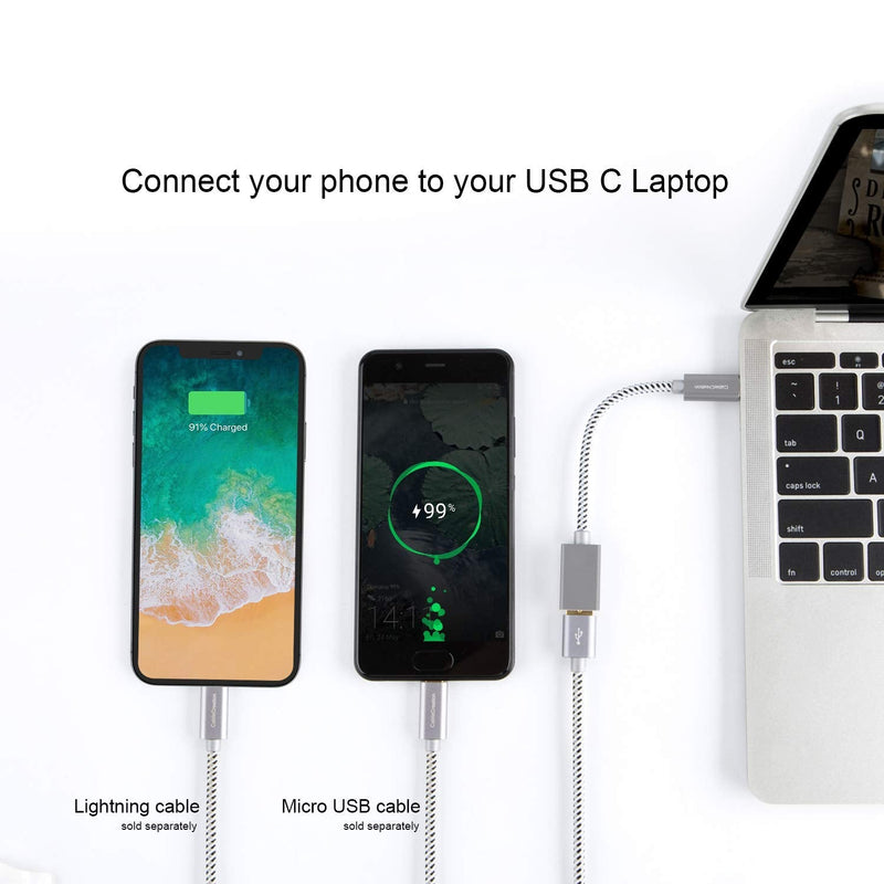[Australia - AusPower] - Bundle - 2 Items: 2 in 1 Micro USB C to USB A Fast Charge Cord 0.8FT + USB3.1 USB Female to USB C Adapter 0.5 FT 