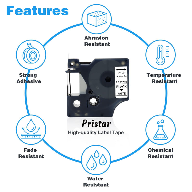 [Australia - AusPower] - Pristar Compatible Label Tape Replacement for Dymo D1 53713 24mm Black on White Tape Cassette for Dymo LabelManager 450D 500TS Wireless PnP Label Marker LabelWriter 450 Duo, 1 Inch x 23 Feet, 3-Pack 
