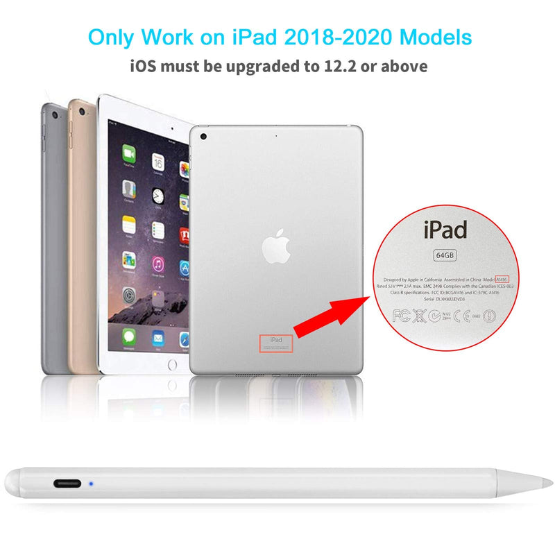 [Australia - AusPower] - 2020 iPad Pro 11" 2nd Generation Stylus Pen with Palm Rejection,Active Stylus Digital Pen Type-C Charge with 1.0mm Tip Pencil for Apple 2020 iPad Pro 11-inch Drawing Stylus Pen,White 
