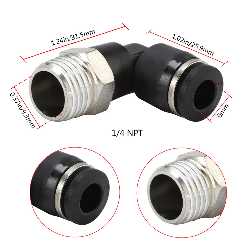[Australia - AusPower] - AuInn Pack of 10 Push to Connect Air Fittings 6mm Tube OD x 1/4" NPT Thread Quick Connect Fittings, 90 Degree Elbow Male Fittings 