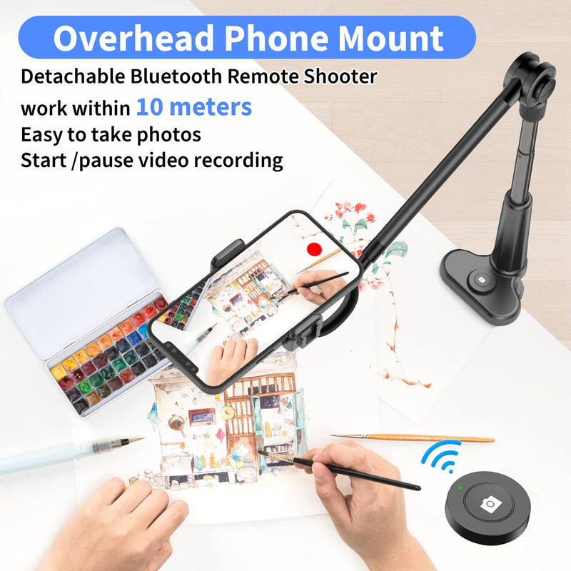 [Australia - AusPower] - Phone/Tablet Holder for Bed,Gooseneck Cell Phone Stand with Remote,Long Arm Adjustable Overhead Mount Clamp Clip for Bedside Desk Headboard Video Recording,for iPad/iPhone/Smartphone/Tablet(4.6"-11" 
