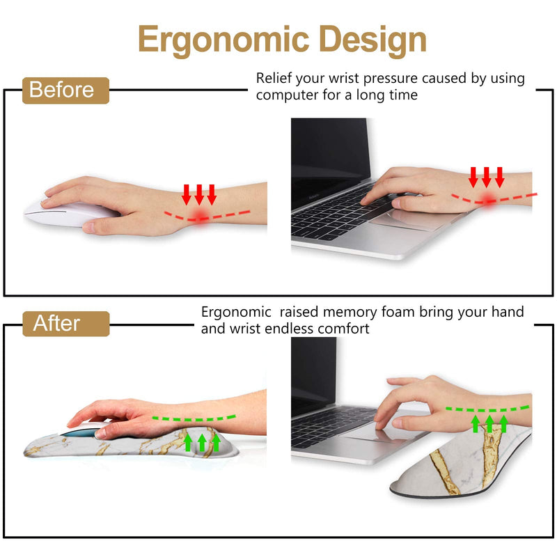 [Australia - AusPower] - ArtSo Keyboard Wrist Rest and Mouse Pad with Wrist Support, Ergonomic Mouse Pad, Durable & Comfortable & Lightweight for Easy Typing Pain Relief, Memory Foam Keyboard Mousepad Set, White Yellow Marble 