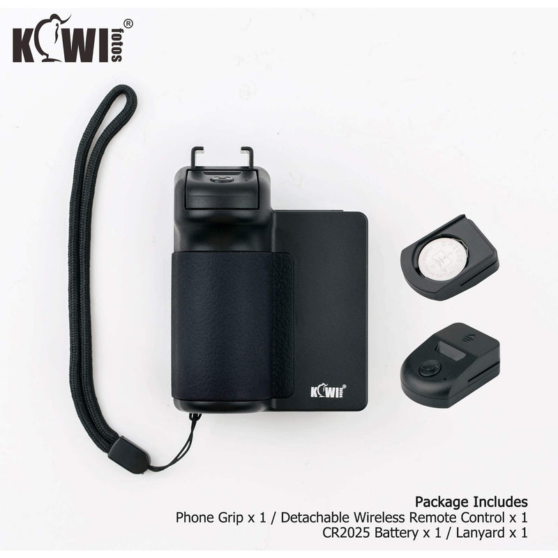 [Australia - AusPower] - KIWIFOTOS 3 in 1 Cell Phone Tripod Mount, Phone Camera Grip Handle Holder with Detachable Bluetooth Shutter Remote Control and Cold Shoe Mount for iPhone Android Smartphone Selfie Vlog Video Shooting 