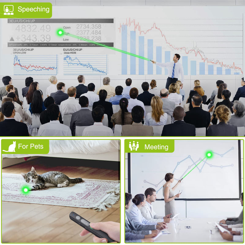 [Australia - AusPower] - Presentation Clicker Wireless Presenter Remote Powerpoint Clicker with Green Light Pointer Cat Toy, Slide Advancer PPT Clicker for PowerPoint Presentations Remote USB Control for Mac, Laptop,Computer 