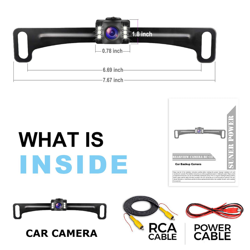 [Australia - AusPower] - GLK Car Rear View Backup Camera HD License Plate Backup Camera with Wide View Angle 6 LED Night Vision Waterproof Front & Back up Camera, Guide Line On/Off Black-6 Led license plate reverse camera 