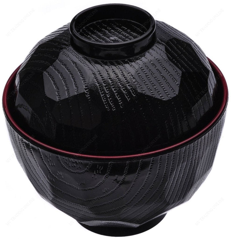 [Australia - AusPower] - JapanBargain 1904x2, Set of 2 Miso Soup Bowl with Lid Japanese Rice Bowl Traditional Plastic Lacquered Black and Red Bowl Made in Japan Bowl+Lid 2Set 