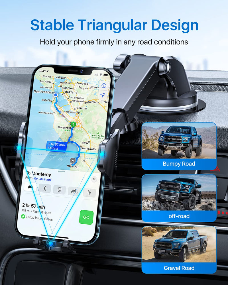 [Australia - AusPower] - andobil (2022 Upgraded) Phone Mount for Car Windshield [Strongest Suction Power & Stick Firmly] Ultra Stable Car Phone Holder, Easy Clamp Hands-Free Compatible with iPhone 13 12 Android Samsung S22 