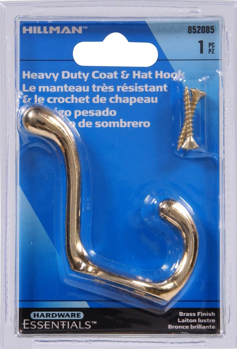 [Australia - AusPower] - Hillman Hardware Essentials 852085 Heavy Duty Coat and Hat Hook Bright-Brass 