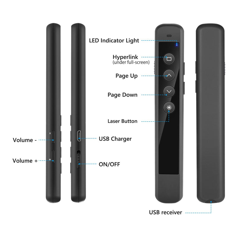 [Australia - AusPower] - AMERTEER Wireless Presenter, RF 2.4GHz Presentation Remote Rechargeable with Laser Pointer PowerPoint PPT Slides Clicker Support Hyperlink 