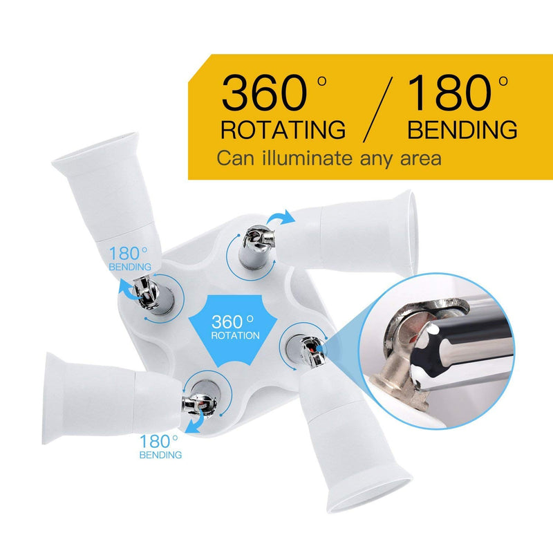 [Australia - AusPower] - JACKYLED 4 in 1 Light Socket Splitter E26 E27 Adapter Converter for Standard LED Bulbs 360 Degrees Adjustable 180 Degree Bendable Max Watt 240W 