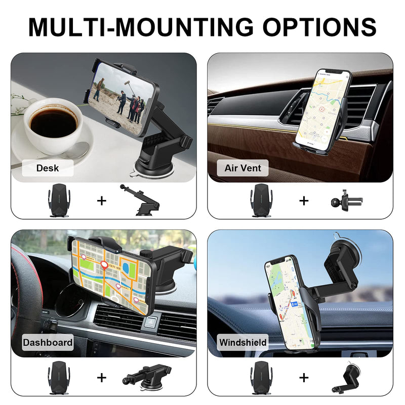 [Australia - AusPower] - Wireless Car Charger Mount,15W Qi Fast Charging Auto-Clamping Car Phone Holder, Air Vent Windshield Dashboard Car Phone Mount for iPhone 13/12/11 Pro Max,Samsung S20/S10/Note10… Black 