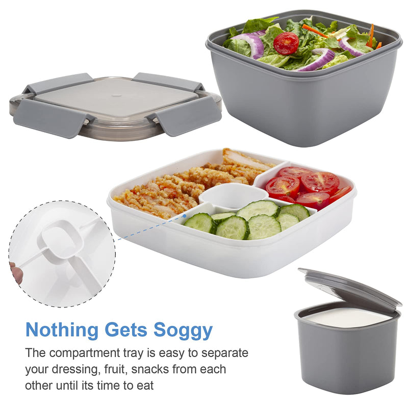 [Australia - AusPower] - Freshmage Salad Lunch Container To Go, 52-oz Salad Bowls with 3 Compartments, Salad Dressings Container for Salad Toppings, Snacks, Men, Women (Grey) Gray 