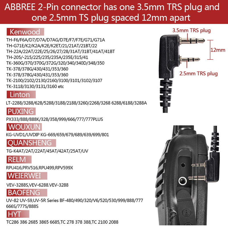 [Australia - AusPower] - ABBREE Original 2-Pin Detachable Headset Air Acoustic Tube Two Way Radio Earpiece for Baofeng UV5R UV-82 BF-888S BF-F8HP Series Walkie Talkie (2Pack) 2Pack 
