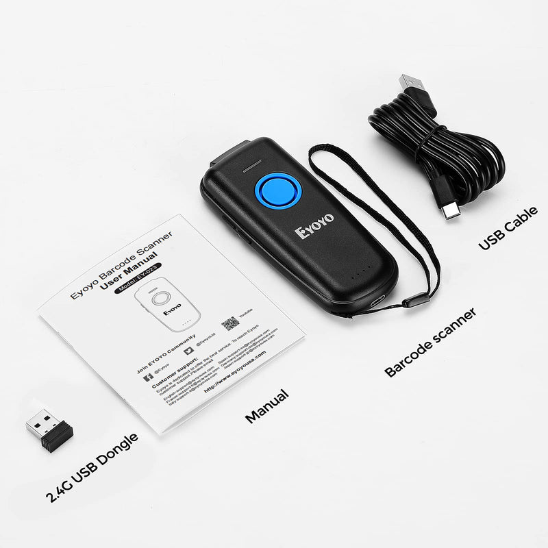 [Australia - AusPower] - Eyoyo QR Code Scanner Bluetoth, with Volume Adjust Button and Physical Power Switch, Portable 2D Bar Code Scanner for Inventory, 2.4G Cordless Image Reader for Tablet iPhone iPad Android iOS PC POS Blue 