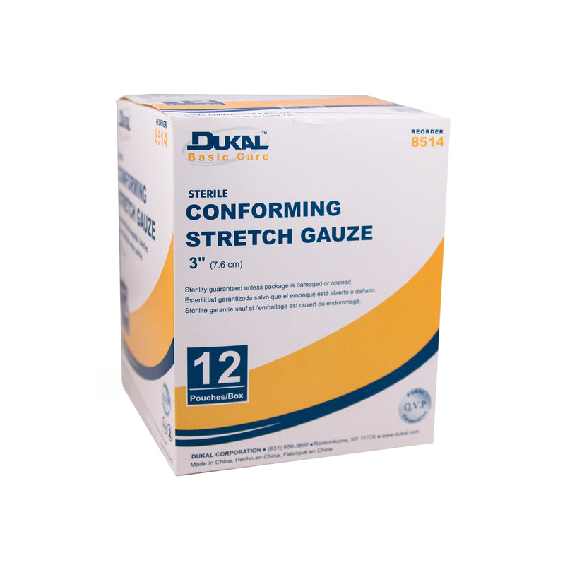 [Australia - AusPower] - DUKAL 8514 - 96 Rolls Basic Care Conforming Stretch Gauze Bandage, 3", Sterile 