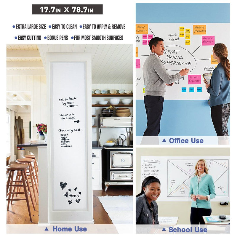 [Australia - AusPower] - Nicpro Dry Erase Paper Stick On, 17.7" X 78.7"(6.5 ft）Self Adhesive White Contact Wallpaper Whiteboard Sticker Decal to Do List with 3 Color Water-Based Pens for Home Office 