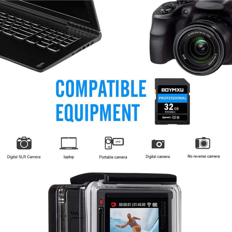 [Australia - AusPower] - 32GB Memory Card, BOYMXU Professional 1000 x Class 10 UHS-I U3 Memory Card Compatible Computer Cameras and Camcorders, Memory Card Up to 95MB/s, Blue/Black 32GB BLUE 