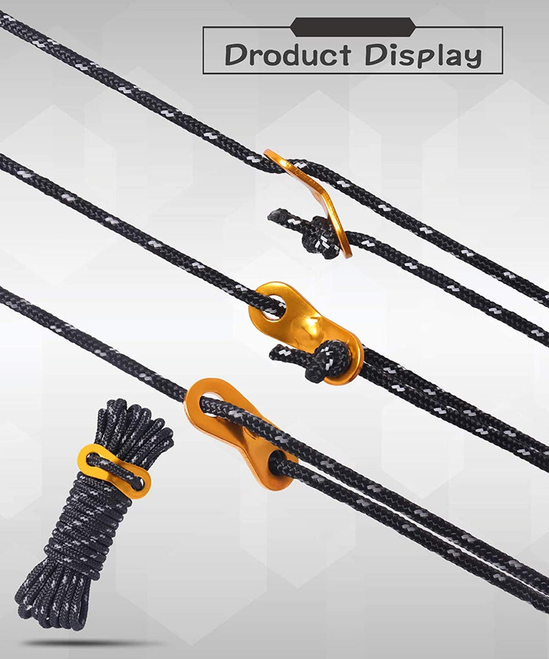 [Australia - AusPower] - Hikeman 6 Pack 4mm Outdoor Guy Lines Tent Cords Lightweight Camping Rope with Aluminum Guylines Adjuster Tensioner Pouch for Tent Tarp, Canopy Shelter, Camping, Hiking, Backpacking (Army Green) 
