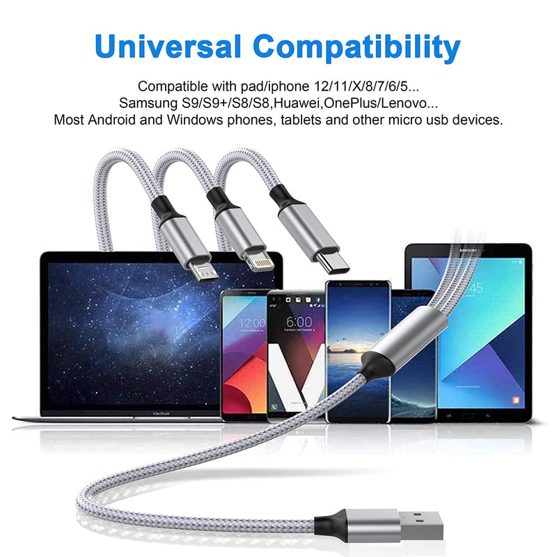 [Australia - AusPower] - Super Long 3 in 1 Multi Charging Cable 5M/16ft iPhone Charger Cable Nylon Braided Universal Phone Charger Cord USB Powerline with USB C/Micro USB/Lightning Connector Adapter USB C Multi Charger Cord 