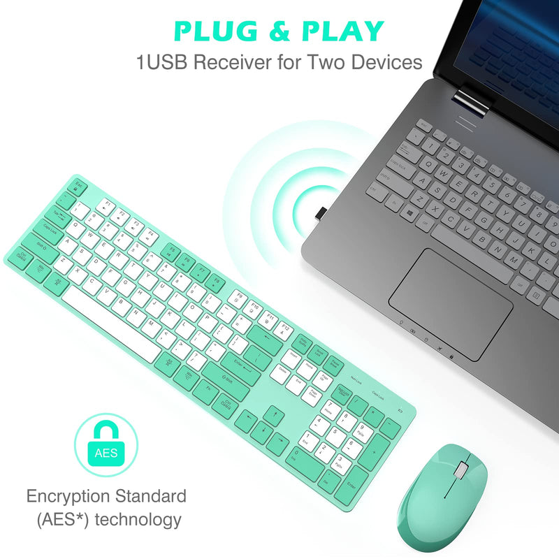 [Australia - AusPower] - POWZAN Wireless Keyboard and Mouse, Ultra Slim Compact Full Size Wireless Keyboard and Mouse Combo 2.4G Ultra-Thin Sleek Design for Windows, Mac, Computer, Desktop, PC, Notebook - (Green White) Green White 