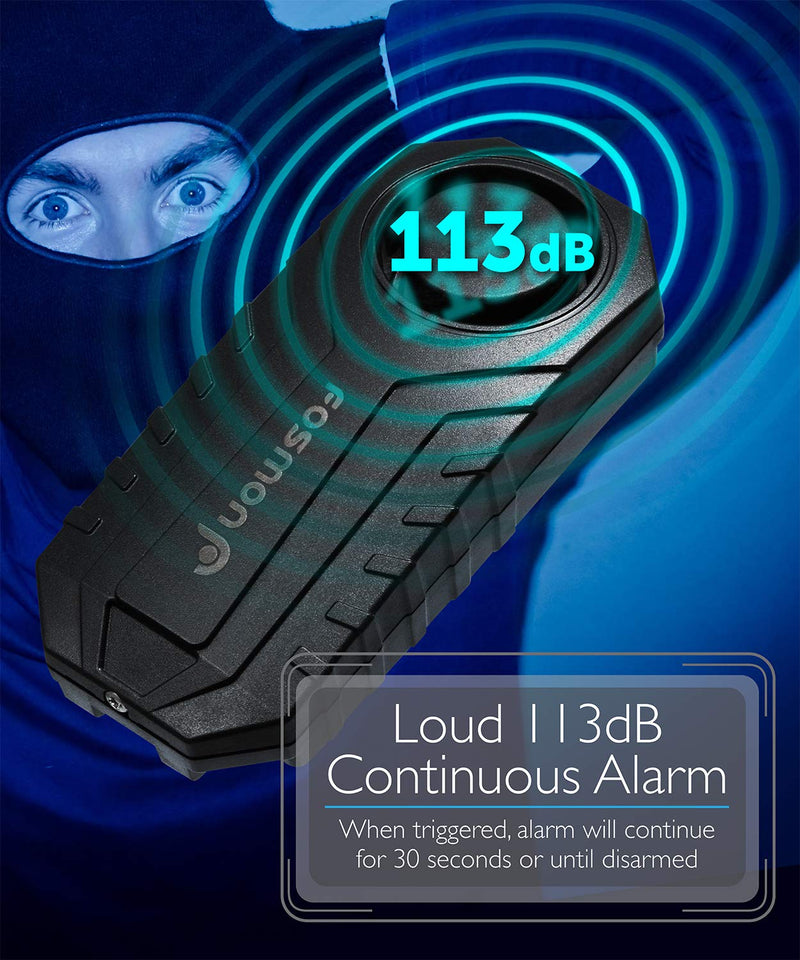 [Australia - AusPower] - Fosmon Anti Theft Burglar Bike Alarm with Remote, Waterproof Vibration Triggered Battery Operated Loud 113dB Wireless Siren for Bicycle, E-Bike, Motorcycle, Scooter, Cart, Trailer, Equipment, Fence 