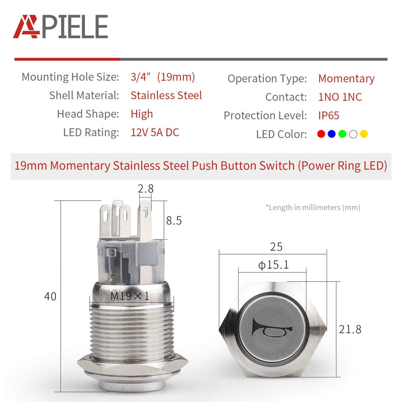 [Australia - AusPower] - APIELE 19mm 12V Momentary Speaker Horn Push Button Toggle Switch 3/4" Mounting Hole 1NO 1NC SPDT with Pre-Wiring Socket for Car Auto Motor (Blue) Blue/Silver Shell 