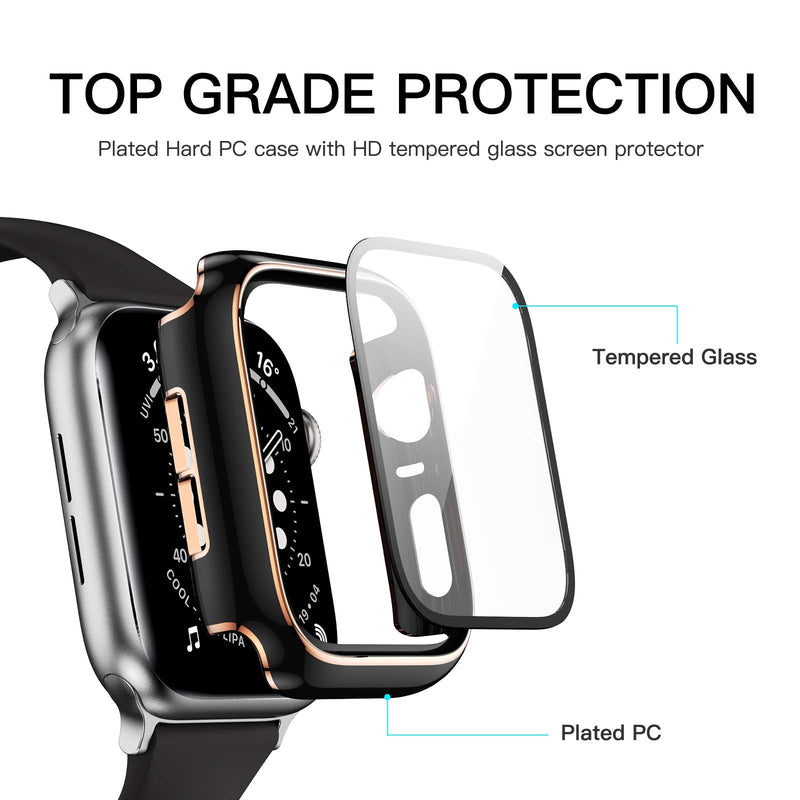 [Australia - AusPower] - 4 Pack Case Compatible with Apple Watch Se Series 3 38mm, Rose Edge Full Cover Tempered Glass Screen Protector Hard PC Bumper Accessories for iwatch 38mm Rosegold Edge(Black/Blue/White/Pink) 38 mm 