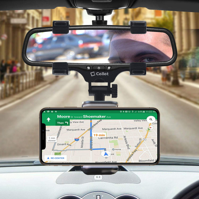 [Australia - AusPower] - Cellet Car Rearview Mirror Phone Holder Mount Cradle Compatible with Apple iPhone 13 Pro Max Mini 12 11 Xr Xs X SE 8 7 and Google Map GPS Navigation 