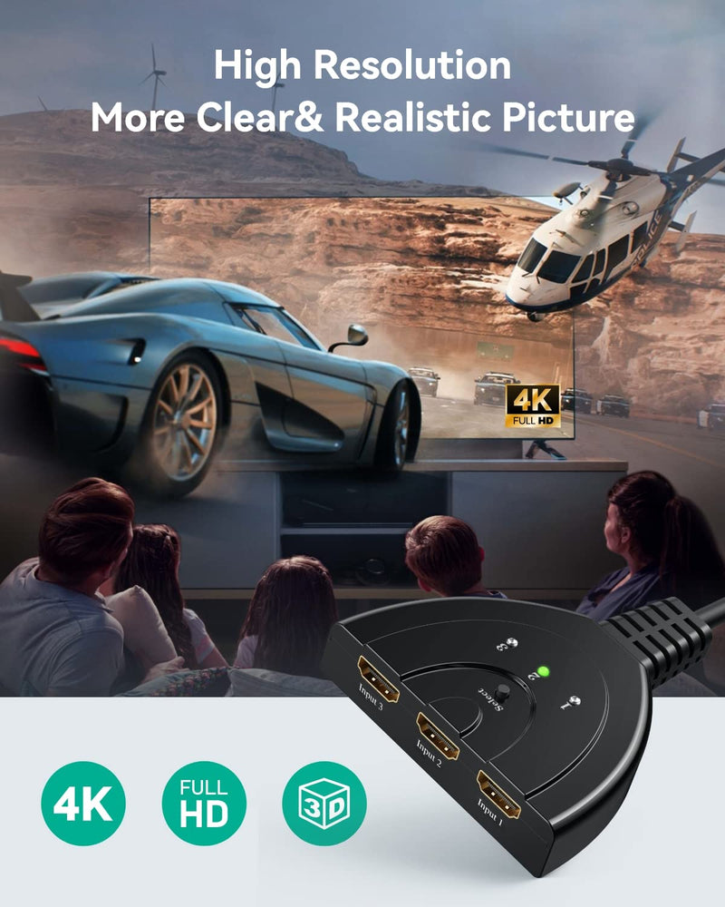 [Australia - AusPower] - HDMI Switch 4K, VILCOME 3 Port HDMI Switcher 3x1 HDMI Splitter Hub 3 in 1 Out with Pigtail Cable Supports 4K 3D HD 1080P for Xbox PS4 Roku HDTV 