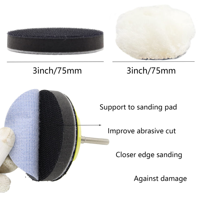 [Australia - AusPower] - 102pcs Sandpaper 3 Inch Sanding disc 60-3000 Grit Wet Dry Sandpaper with 1/8"&1/4" Backer Plate Shank, Soft Foam Buffering Pad, and Polishing Pads Sponge for Wood Mirro Jewelry Car Metal Polishing kit 