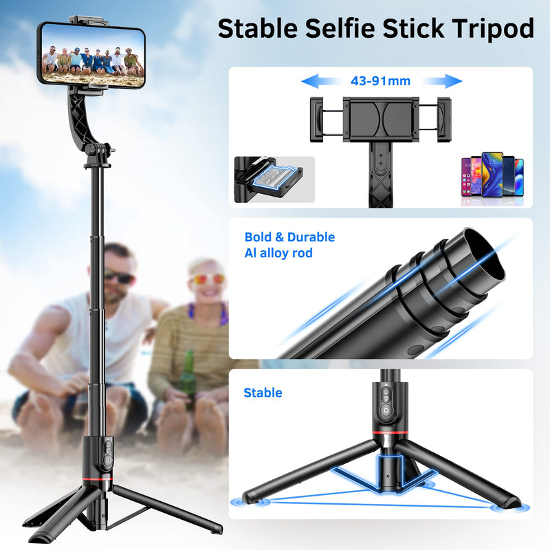 [Australia - AusPower] - Smartphone Gimbal Stabilizer with Remote, Aluminum Extendable Selfie Stick Tripod, 360° Automatic Rotation, Auto Balance for Live Video Recording, Vlogging, YouTube Compatible with iPhone and Android 