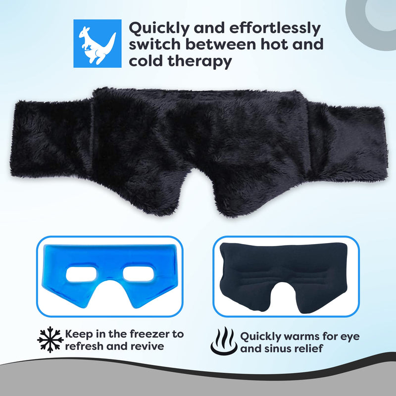 [Australia - AusPower] - Huggaroo Gem | Super Plush Heated Eye Mask and Sleep Mask with Gel Ice Pack - Soft, Washable Cover - Black Black (Unscented) 