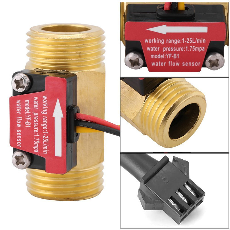 [Australia - AusPower] - G1/2'' Electric Magnetic Turbine Water Flow Meter Magnetic Brass Inline Hall Flow Sensor Switch External Threaded 1-25L/min 