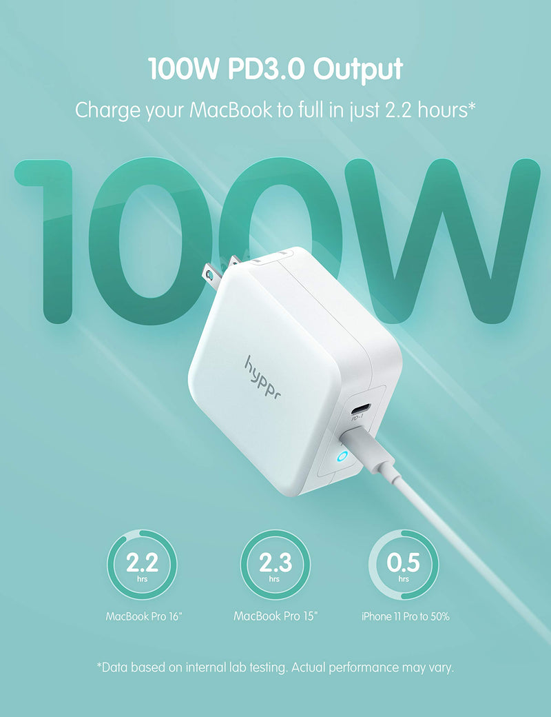 [Australia - AusPower] - PD Charger, hyppr 100W USB C Charger Macbook Fast Type C Wall Charger with GaN Tech & PD 3.0 Foldable Dual Port Tablet Adapter, Compatible with MacBook Pro Air iPad Pixel iPhone 11/XS/XR Galaxy & More white 100W with cable 