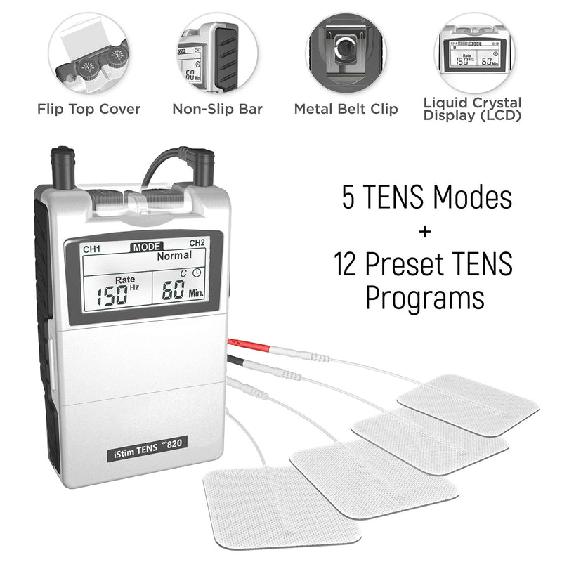 [Australia - AusPower] - iStim Tens Unit Stimulator Machine - EV820 with 8 Electrodes Japanese Gel for Pain Management, Back Pain and Rehabilitation 