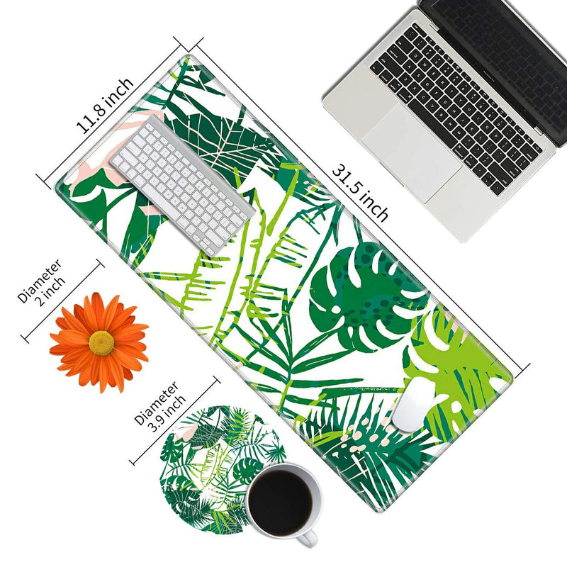 [Australia - AusPower] - Desk Mat Gaming Mouse pad for Laptop, Tropical Leaf Customized Design Printed Desk pad, Home Office Accessories, with Sunflower Coasters and Cute Stickers 